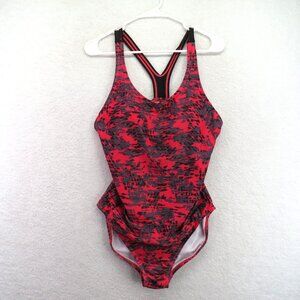 Speedo One Piece Swimsuit Girls 13/14 Racerback Abstract Print Poly Swim‎ Suit